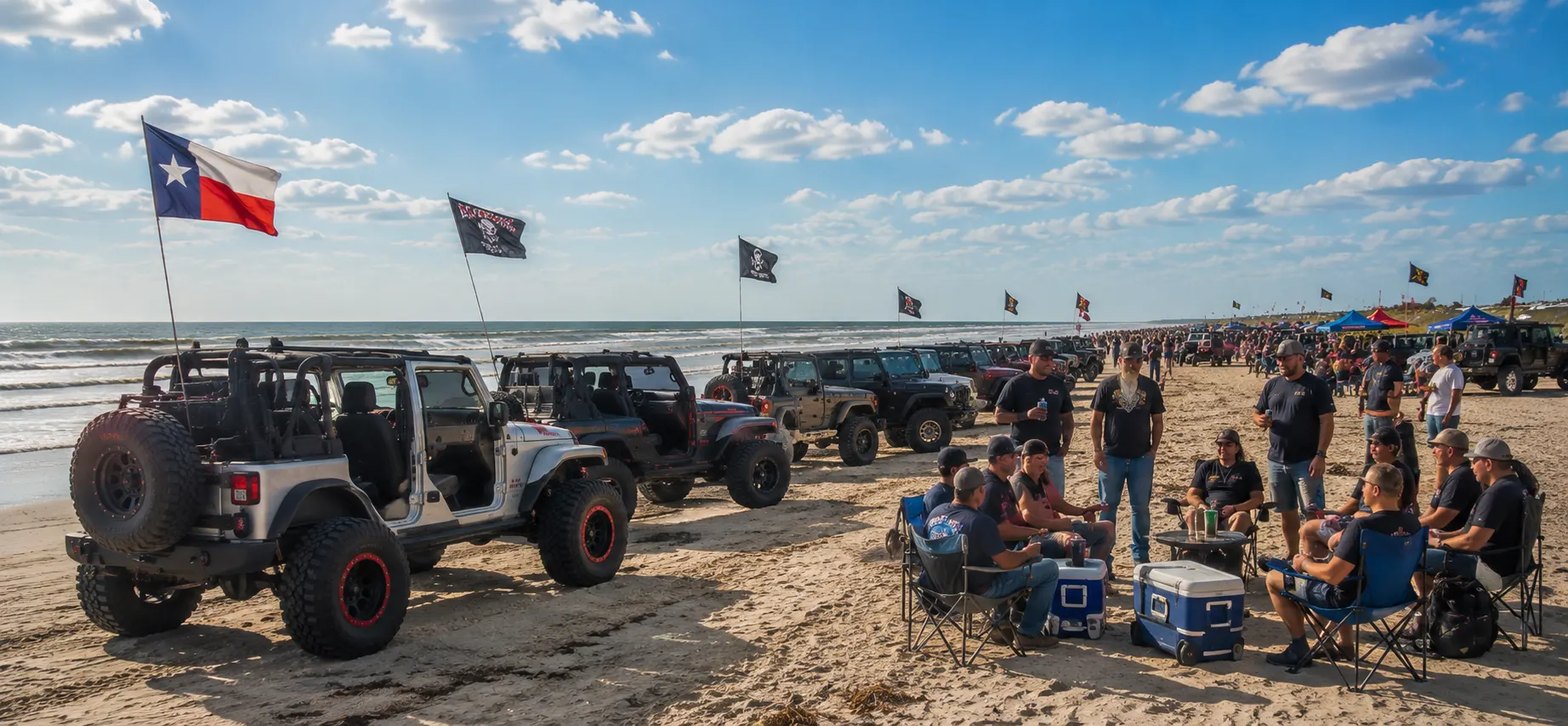 Jeep beach camping on Bolivar Peninsula